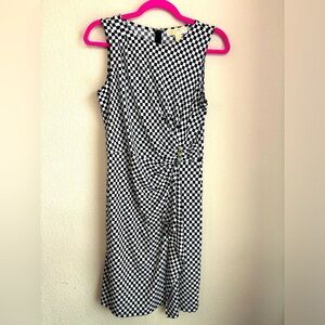 MICHAEL Michael Kors Black & White Checkerboard Ruched Ruffle Tank Dress L